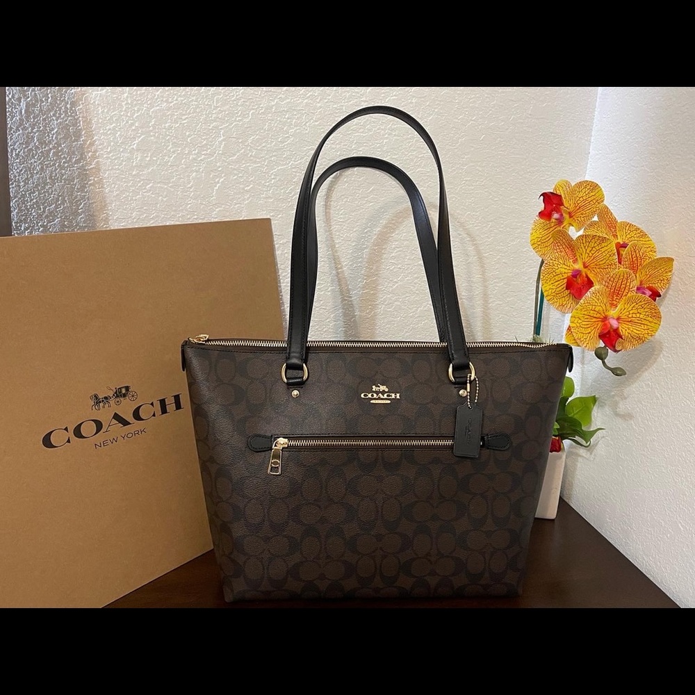 Coach Gallery Tote Shoulder Bag - Brown And Black